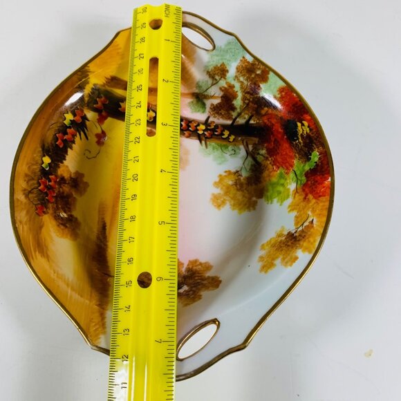 Antique Nippon Autumn Pierced Bowl Decorative Fall Foliage Hand Painted Dish - Picture 10 of 11